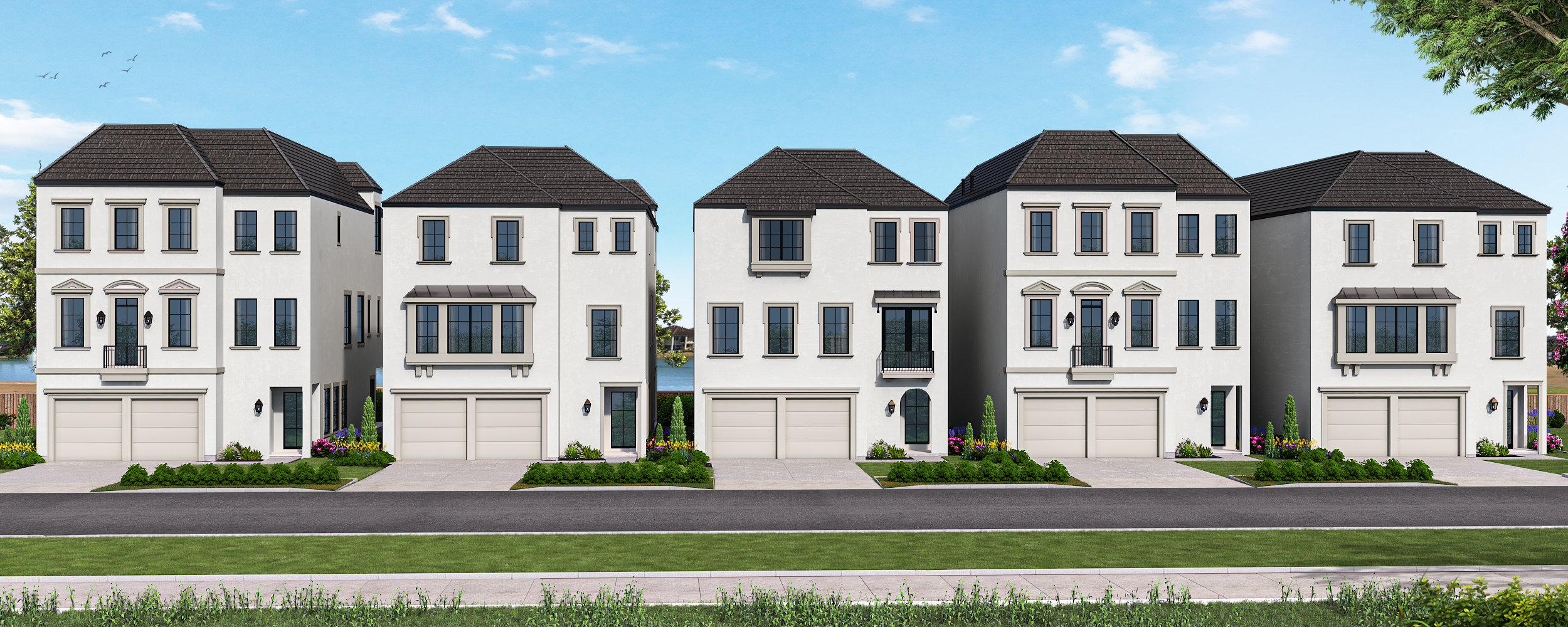Streetscape of the Monet Estates community at Riverstone, Sugar Land, by Psalms Fine Homes